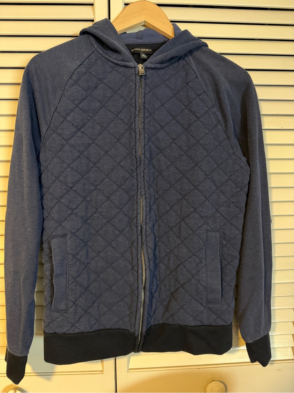 Banana Republic Quilted Navy Hooded Zip Jacket